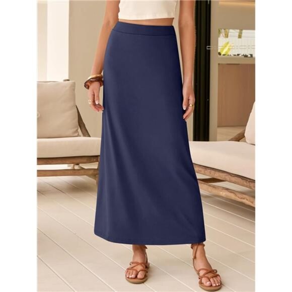 Maxi Skirts for Women Ankle Length Navy Blue - Picture 2 of 6